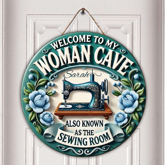 Discover Welcome To My Sewing Room - Personalized Sewing Round Wood Sign