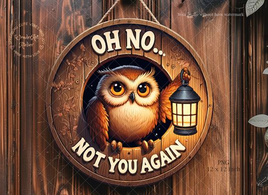 Discover Owl Wreath Not You Again Round Wooden Sign