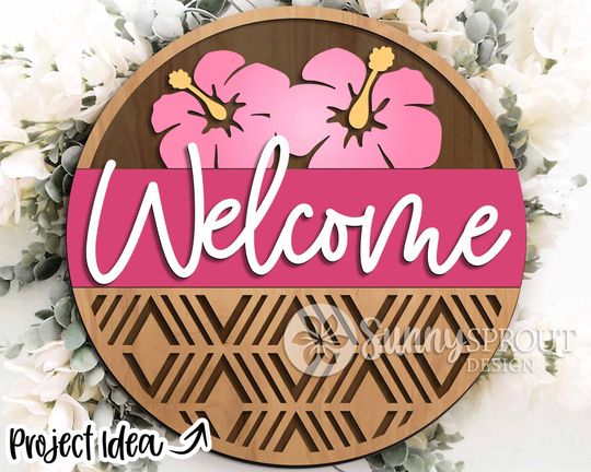Discover Welcome Hibiscus Flower Sign, Round Wooden Signs, Summer Welcome Sign, Floral