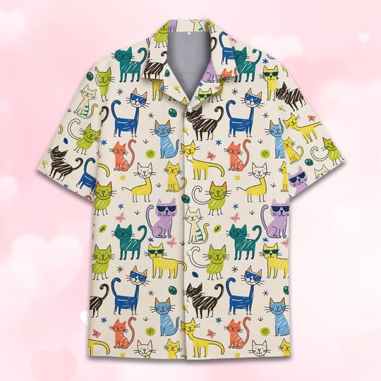 Discover Colorful Cat Hawaiian Shirt for Men Women Youth, Funny Cute Kitty Print Hawaiians