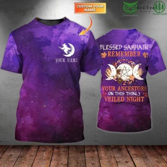 Discover Halloween Blessed Samhain Personalized Name 3D Short Sleeve T Shirt