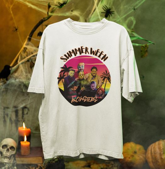 Discover Funny Summerween Vibes Shirt, Halloween Monsters T-Shirt, Horror Characters Shirt