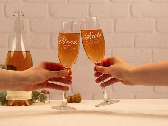 Discover Bride and Groom Champagne Flutes, Custom Champagne