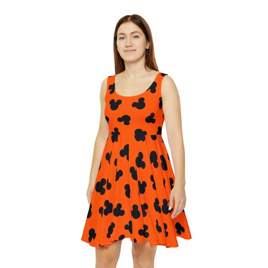 Discover Halloween Mickeyy mouse Skater Dress, Orange Pumpkin Dress for Disneyyy Halloween