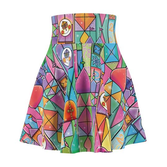 Discover Colorful Smiley Clock face Its a Small World Disneyyland Half Dopeywomen skater skirts