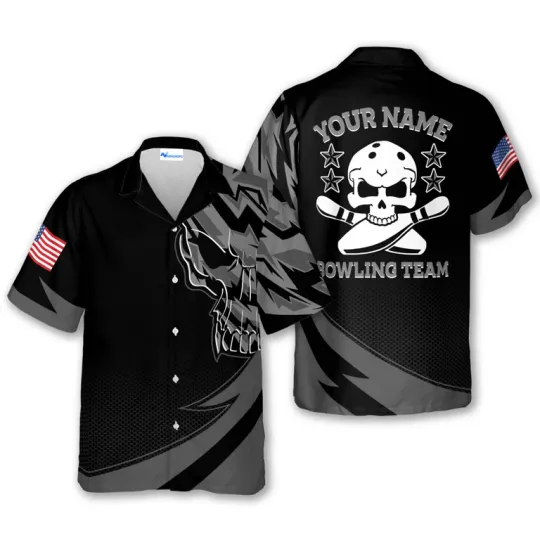 Discover Personalized Grey Skull Bowling Hawaiian Shirt Custom Matching Team Top
