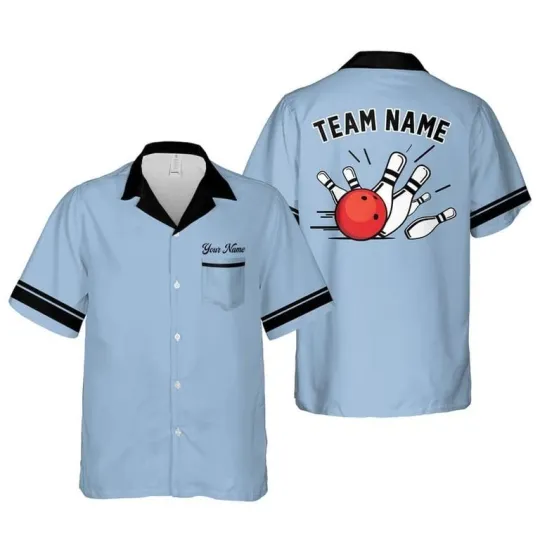 Discover Personalized Bowling Hawaiian Shirt Custom Name Retro Pocket Shirt