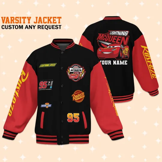 Discover Personalize Lightningg McQueenn Black And Red Varsity Jacket Adult Varsity Jacket
