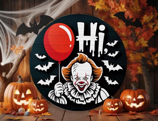 Discover Halloween door sign Hi Round Wooden Sign