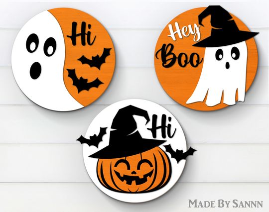 Discover Halloween Welcome Round Wooden Sign  Halloween Door Round Wooden Sign