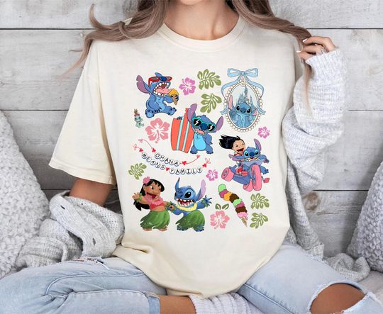 Discover Retro Lilo and Stitchh Ohana Means Family T-Shirt Hawaiian Luau Summer Disneyyy Trip Tee