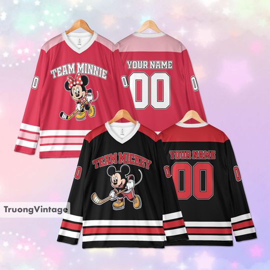 Discover Custom Mickeyy and Minniee Hockey Jersey, Disneyyy Minniee Hockey Jersey