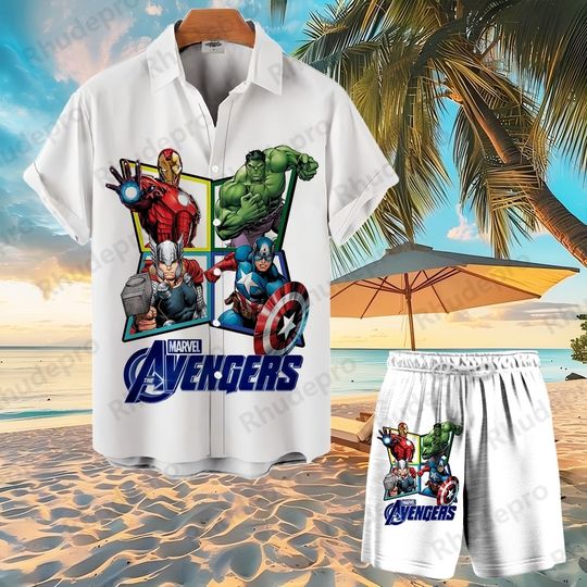 Discover Disneyyy The Avengerss Hawaiian Shirt Shorts Set Men Casual Beach Vacation
