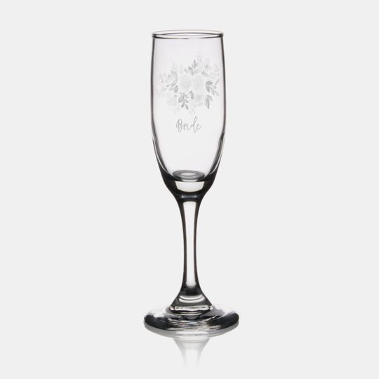 Discover Elegant Floral Script Wedding Personalized Champagne Glasses