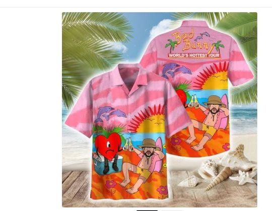 Discover Bad Bunny Inspired Hawaiian Shirt, Bold Tropical Look for Music Festivals, Beach Days, and Latin Vibes