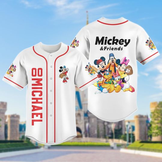 Discover Mickeyy and Friends Baseball Jersey, Disneyyy Mickeyy Baseball Tee, Custom Name Jersey Shirt, Theme Park Outfit for Disneyyy Fans