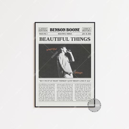 Discover Benson Boone Poster, Beautiful Things Poster, Beautiful Things Lyric Poster