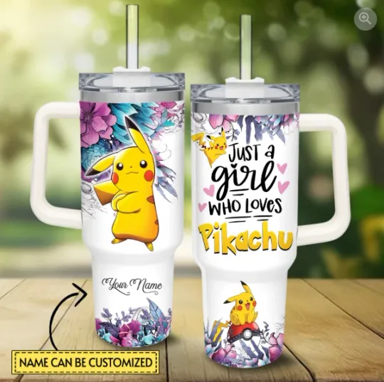 Discover Pika PKM Cartoon Custom 40oz Stainless Steel Tumbler With Handle