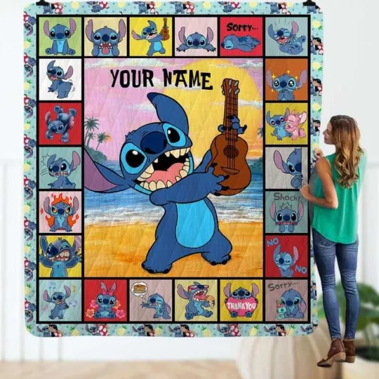 Discover Personalized Lilo And Stitchh Quilt, Disneyyy Trip Quilt, Magicc Kingdom Bedding