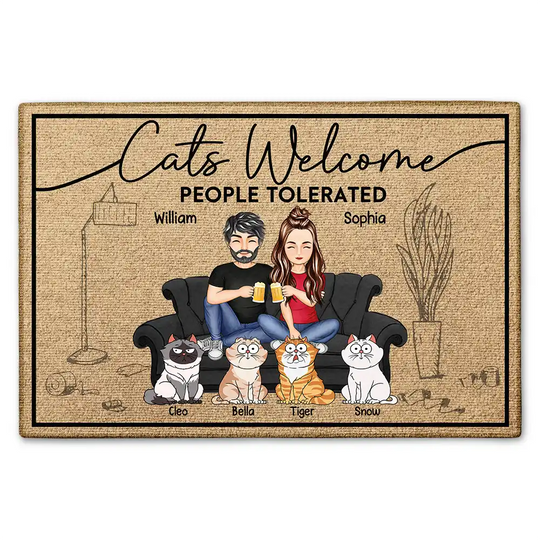 Discover Cat Welcome People Tolerated - Personalized Doormat