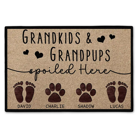 Discover Grandkids And Grandpups Spoiled Here Grandparents - Personalized Doormat