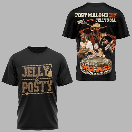 Discover Post Malone Jelly Roll 2025 Tour 3D Shirt, Big Asss Stadium Tour Shirt