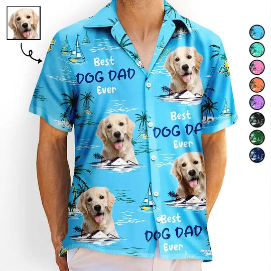 Discover Custom Photo Best Dog Dad Ever Tropical Island - Personalized Hawaiian Shirt