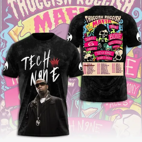Discover Tech N9ne The Thuggish Ruggish Mafia Tour 2025 3D AOP T Shirt