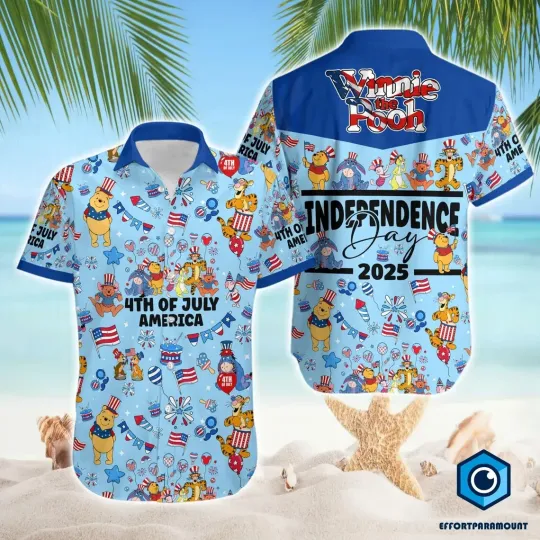 Discover Disneyyland winniee the poohh 4th of July Hawaiian Button Down Shirt Unisex Adults