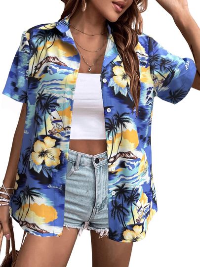 Discover Hawaiian Shirts Cool Floral Tropic Print Graphic Tees Tops Summer Vacation Shirt