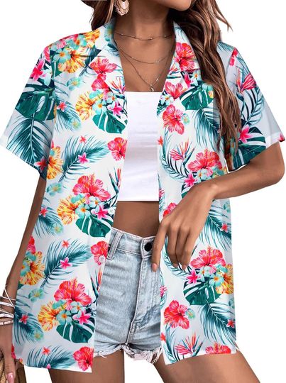 Discover Hawaiian Shirt - Palm Floral Tropical Blouse for Summer Vacations