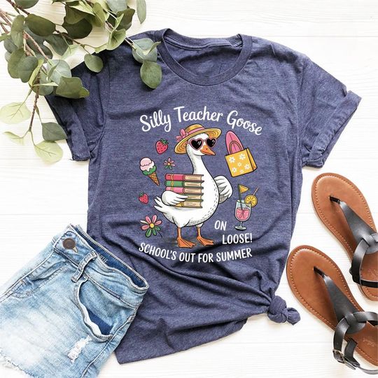 Discover Funny Teacher Summer Shirt, Silly Goose Teacher Shirt, Schools Out Vacation Tee