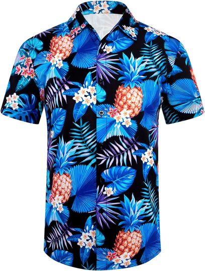 Discover Men's Hawaiian Shirt Button Down Short Sleeve Summer Beach Tops