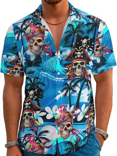 Discover Funny Pirate Hawaiian Shirt Men's Aloha Short Sleeve Casual Shirt