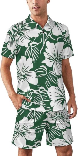 Discover Hawaiian Floral Green Summer Polo and Shorts Set for Men