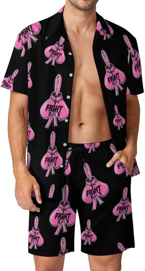 Discover Hawaiian Shirt and Shorts Set Fight Breast Cancer Awareness Short Sleeve Beach Outfit