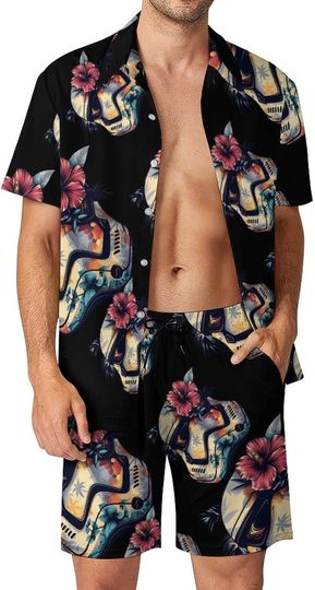 Discover Tropical Stormtrooper Floral Print Men's Hawaiian Shirt and Shorts Set