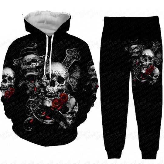 Discover skull rose hoodie jogger set