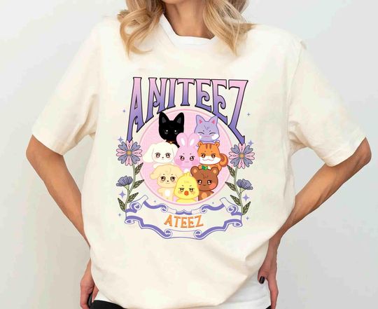 Discover Ateez Aniteez Member Group Shirt, Retro Ateez Floral Shirt, Ateez World Tour 2025 Shirt