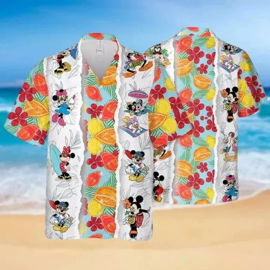Discover Mic.key Vs Minniee Mouse Tropical Hawaiian Button Down Shirt