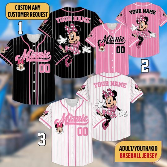 Discover Custom Minniee Mouse Matching Striped Baseball Jersey, Disneyyland Family Matching
