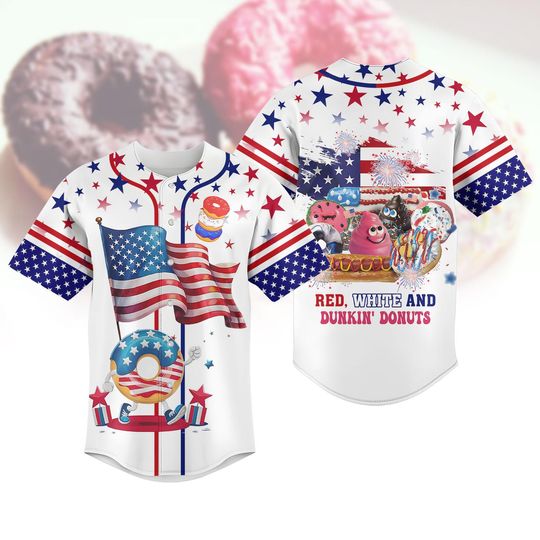 Discover Funny 4th of July Donut Baseball Jersey, Red White and Dunkin Baseball Shirt