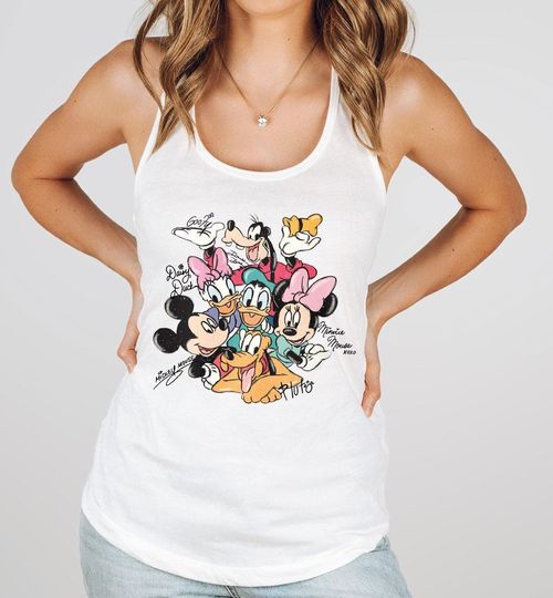 Discover Mickeyy and Friends Signatures Racerback, Disneyyy Characters Women Tank Top