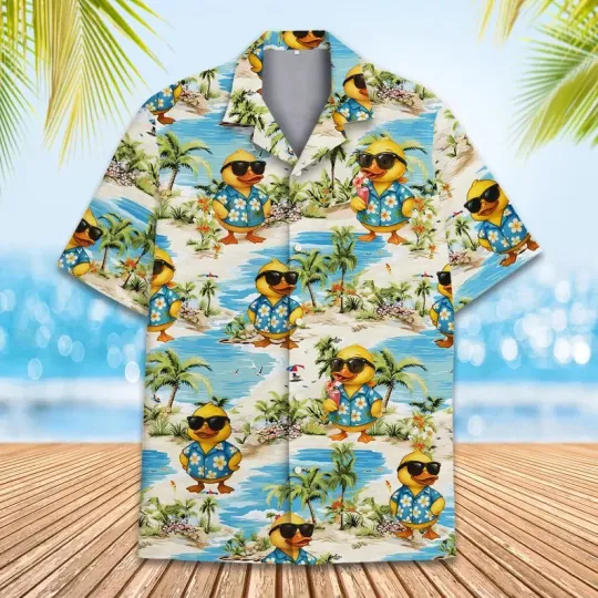 Discover Tropical Duck Hawaiian Shirt Unisex Rubber Duck Summer Beach Button Up