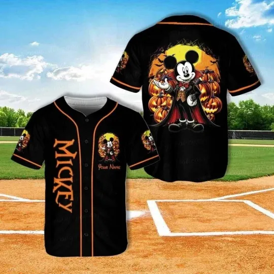 Discover Personalized Mickeyy mouse Vampire Halloween Pumpkin Baseball Jersey Shirt 3D