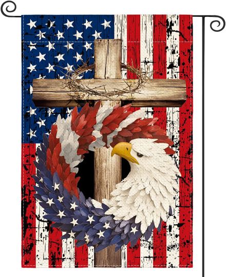 Discover Patriotic Stars and Stripes Eagle Wreath Garden Flag