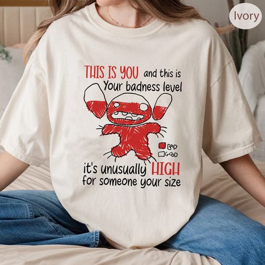 Discover Disneyyy Lilo & Stitchh Angry Stitchh Portrait T-Shirt, This Is Your Badness Level Shirt