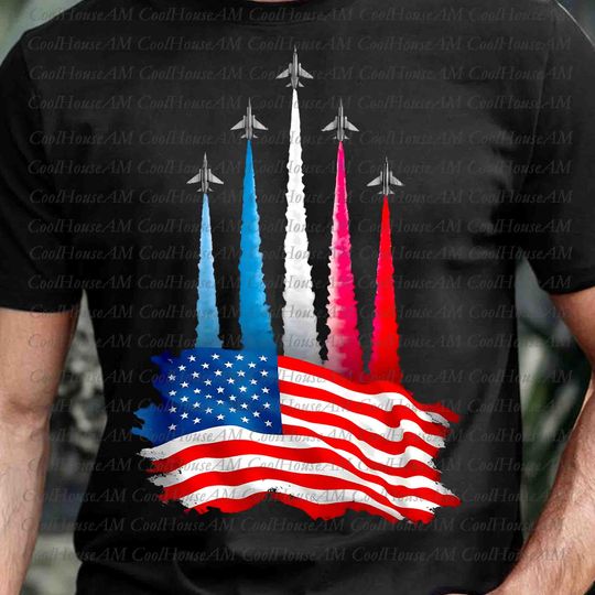 Discover Realistic Jet Planes Shirt, Patriotic 4th of July Shirt, American Flag Jet Planes Shirt