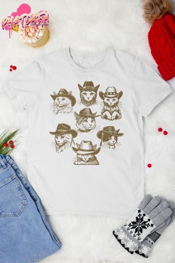 Discover Funny Cowboy Cat Vintage T-Shirt, Meowdy Partner Shirt, Funny Cat Meme Tee