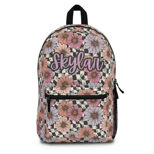 Discover Personalized Backpack Floral Checkered, Back to school girls bag Kids toddler